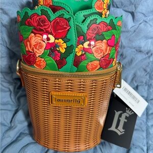 Loungefly Floral Basket Backpack - Green and Brown